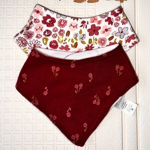 Floral Baby Girl Bandana Bib Set - Burgundy and White
